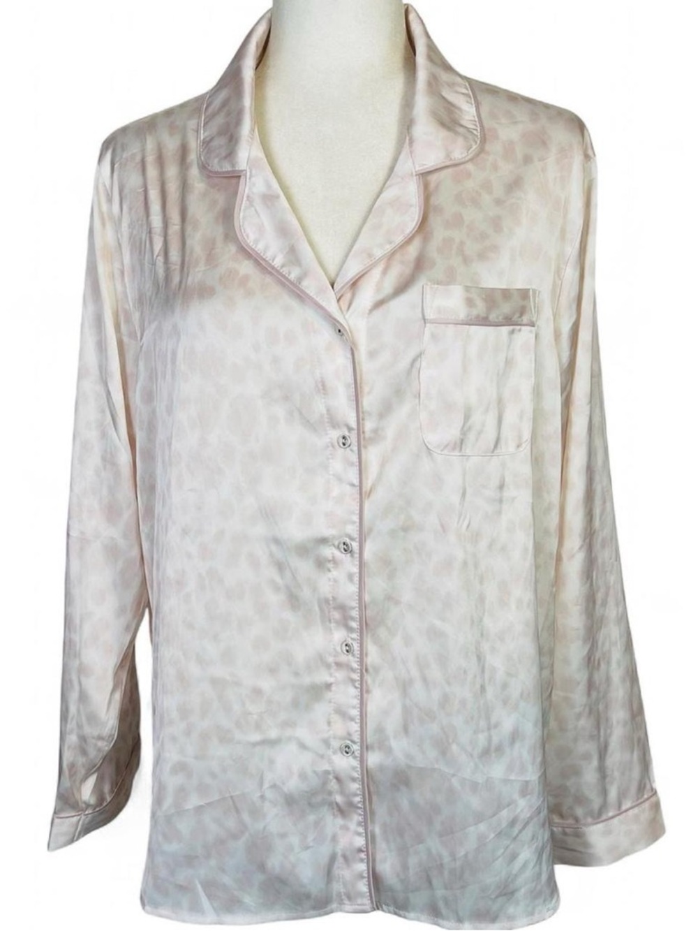 Stars Above Size XL Button Down Pajama Top Shirt Long Sleeve White Light Pink